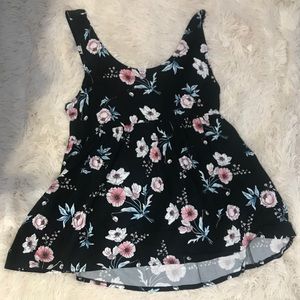 Black floral print babydoll style plus size dress